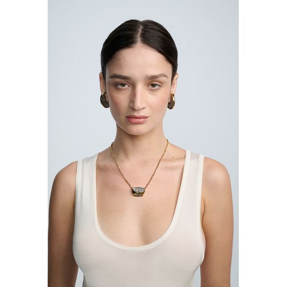 Colar Midi Cristais Op Art Ouro Vintage